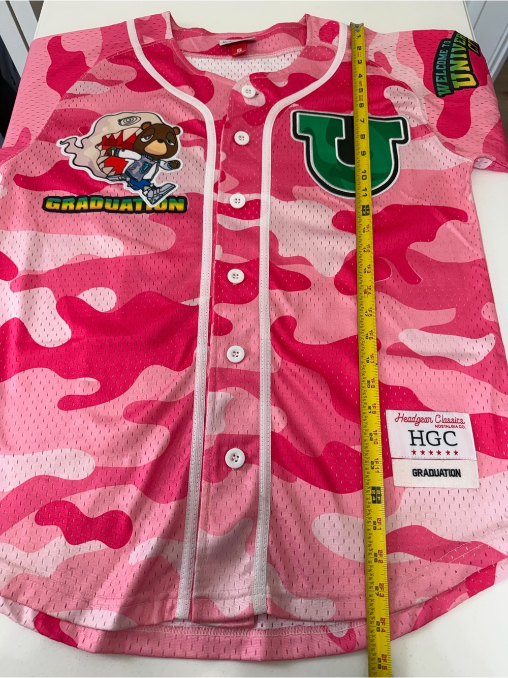Headgear Classics Kanye West Graduation Baseball Jersey Pink Camo Men's Size S - Picture 5 of 14